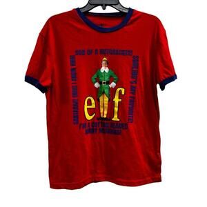 Red ELF Will Ferrell ringer tee Super Soft Jersey knit Christmas Sz M